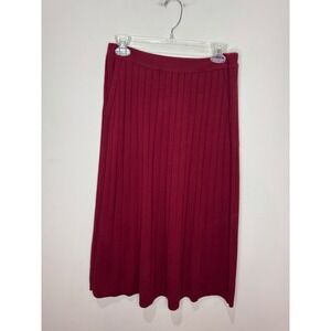 Loro Piana Red 100% Cashmere Ribbed Midi Skirt Pockets A-Line Sz M